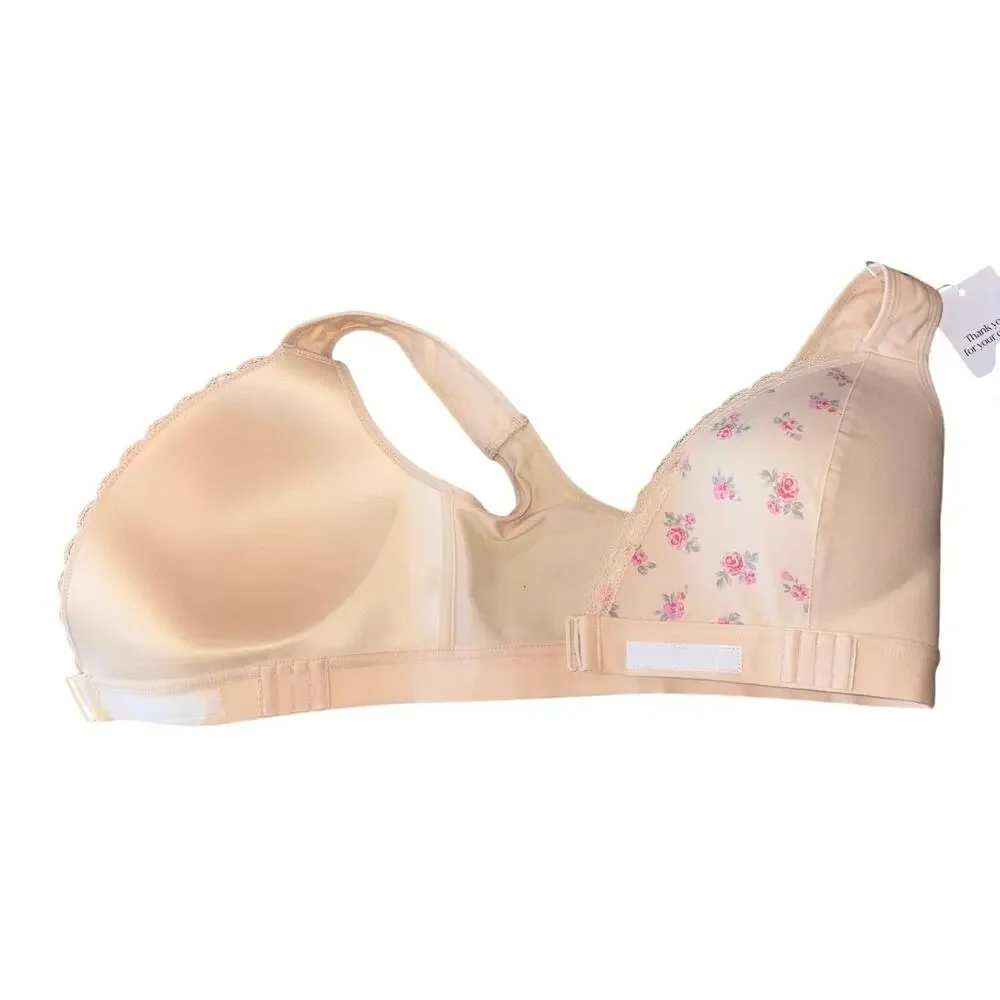 NWT Fiona Bra Comfort Front-Wrap Wireless Support Bra Floral Beige XS